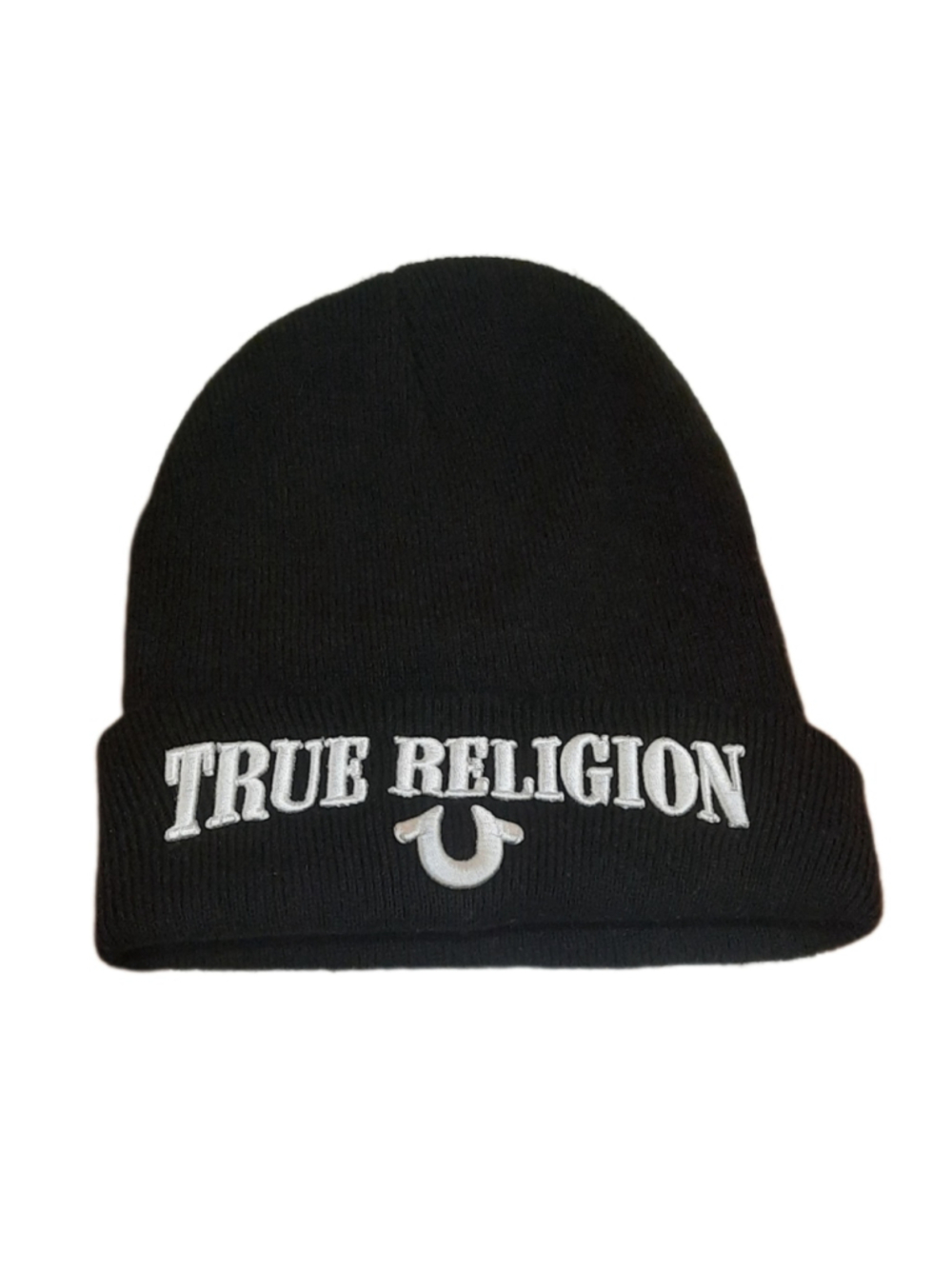 Unisex True Religion Embroidered Cuffed Knit Beanie Hat Black/ White
